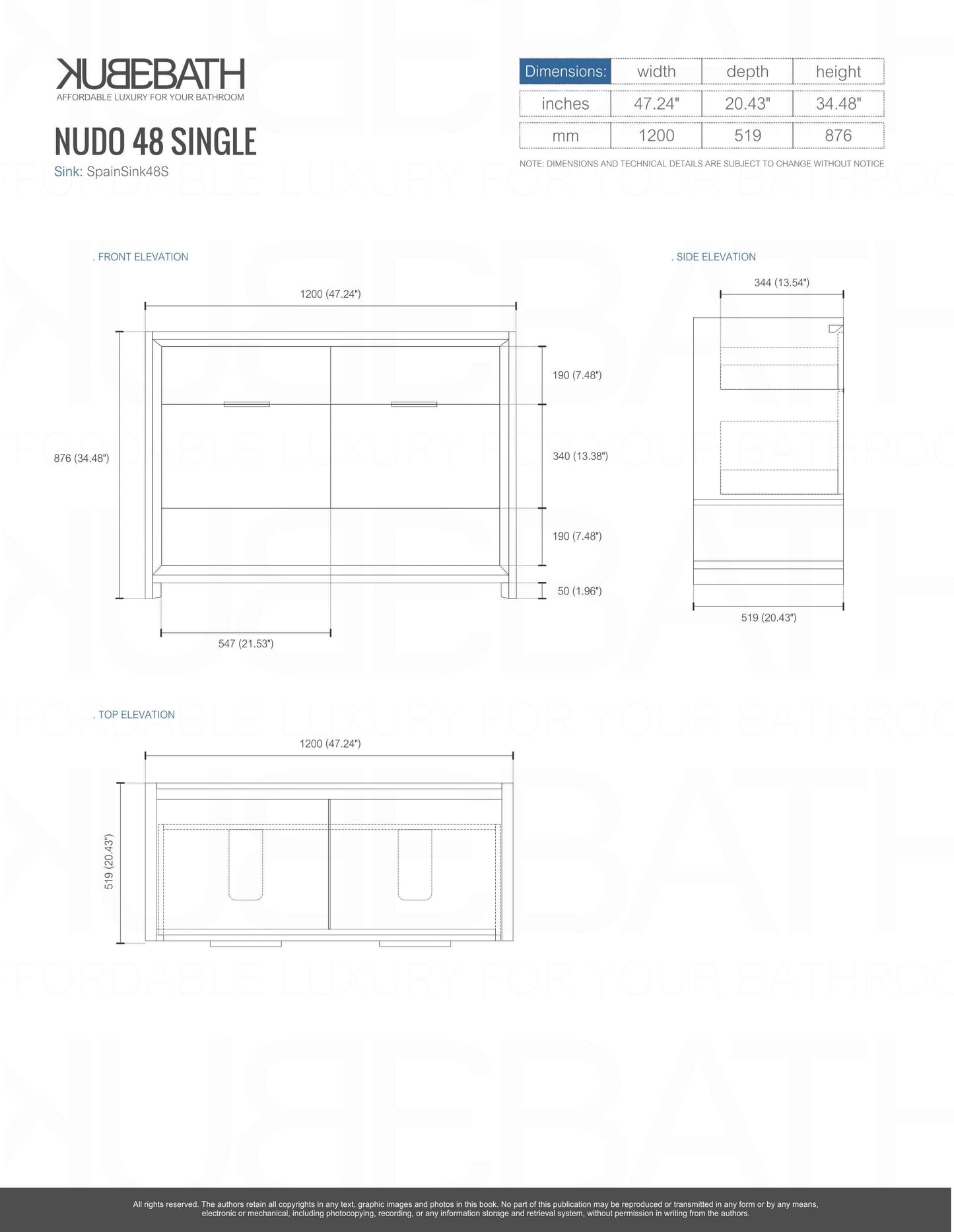 NUDO 48″ Single Sink Modern bathroom Vanity in Teal Green Finish & Gloss White Finish
