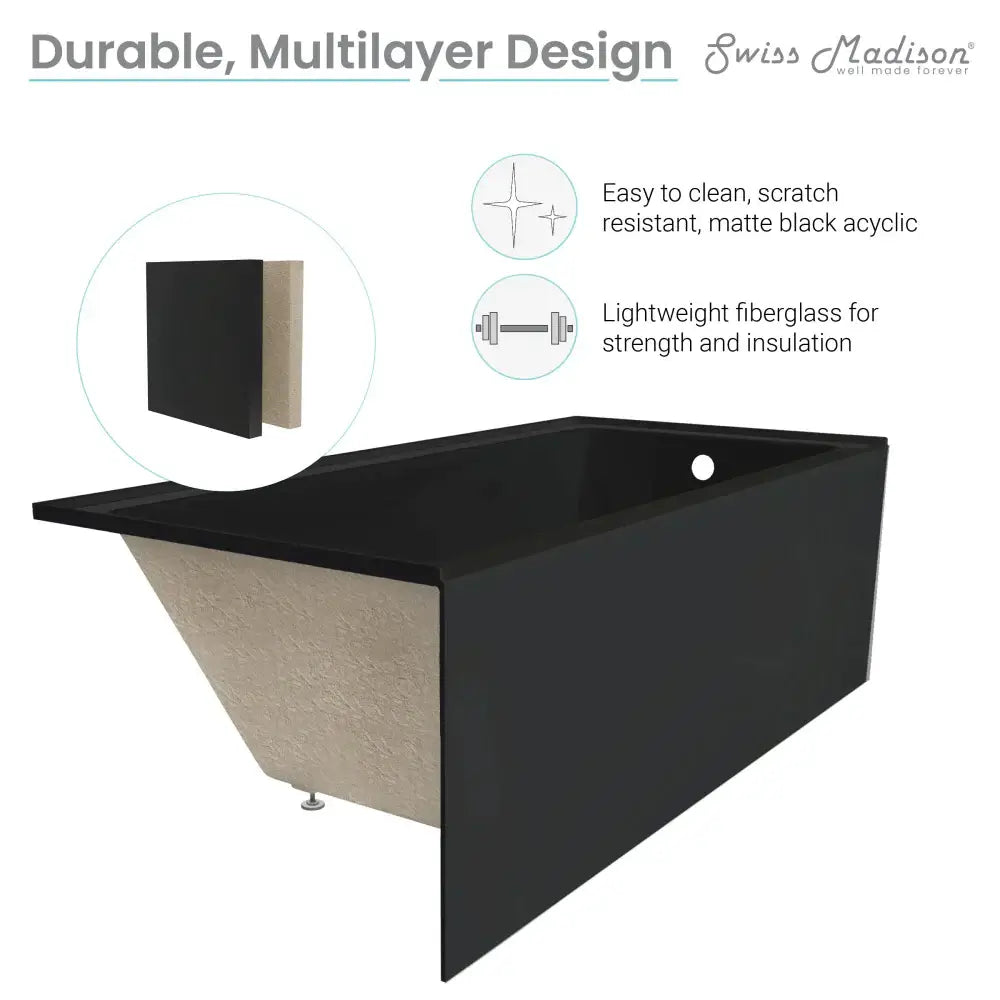 Voltaire 48" X 32" Left-Hand Drain Alcove Bathtub with Apron in Matte Black
