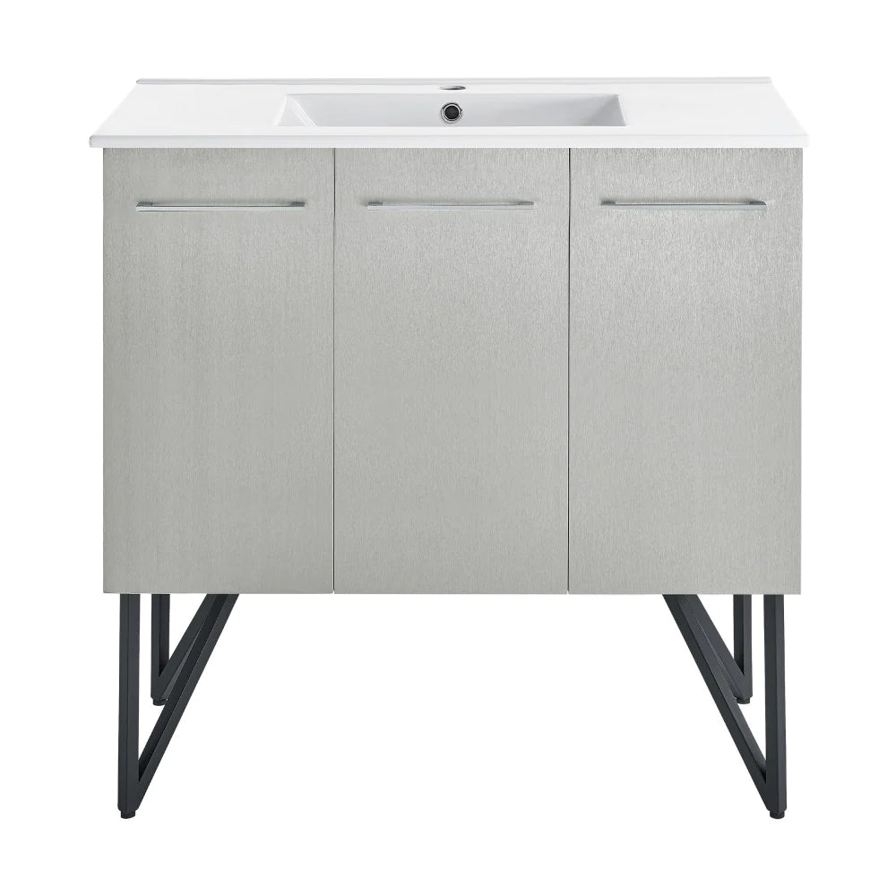 Annecy 36 Single, Glossy White, Two Doors, One Drawer, Bathroom Vanity