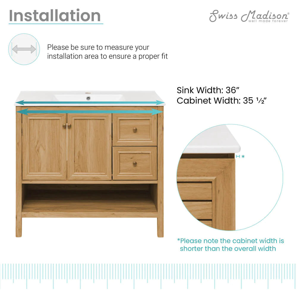 Château 36" Bathroom Vanity in Natural Oak