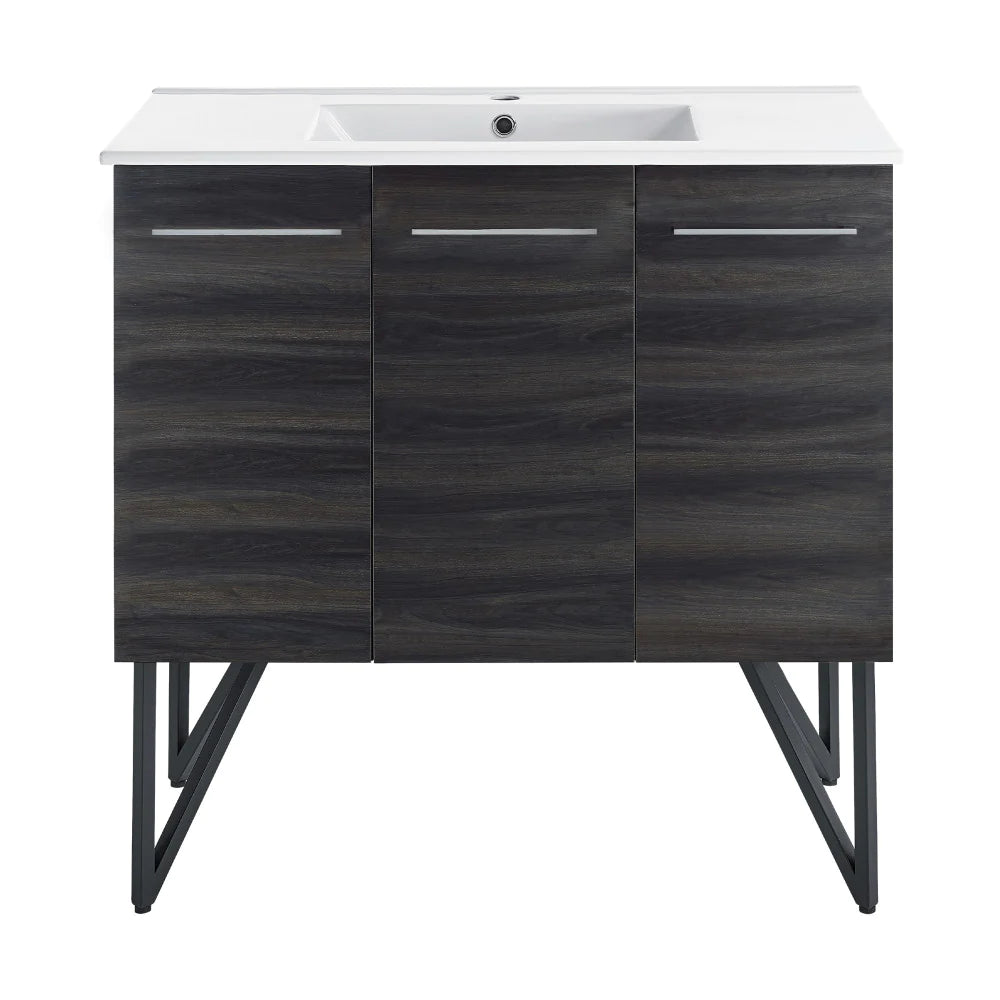 Annecy 36 Single, Glossy White, Two Doors, One Drawer, Bathroom Vanity