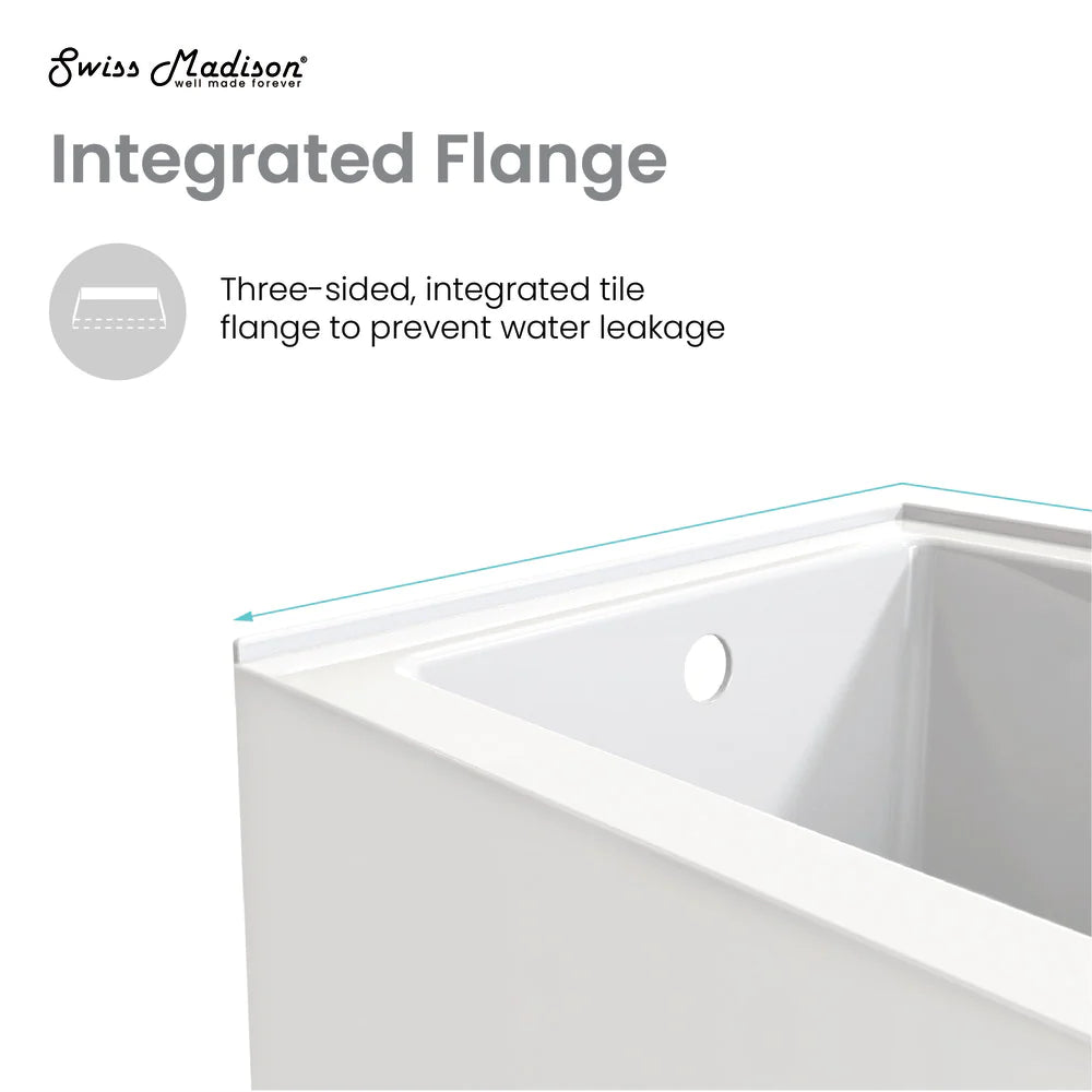 Voltaire 48 x 30" Left-Hand Drain Alcove Integrated Armrest Bathtub with Apron