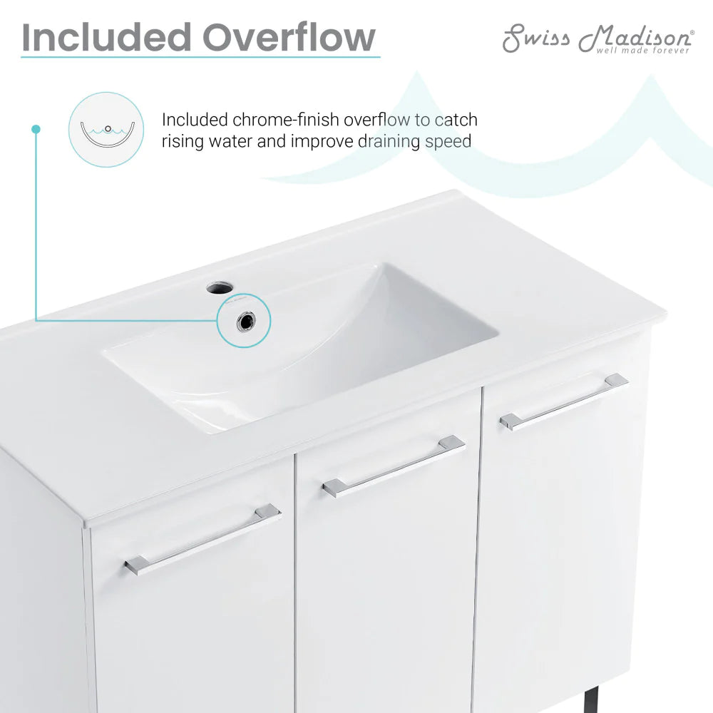 Annecy 36 Single, Glossy White, Two Doors, One Drawer, Bathroom Vanity