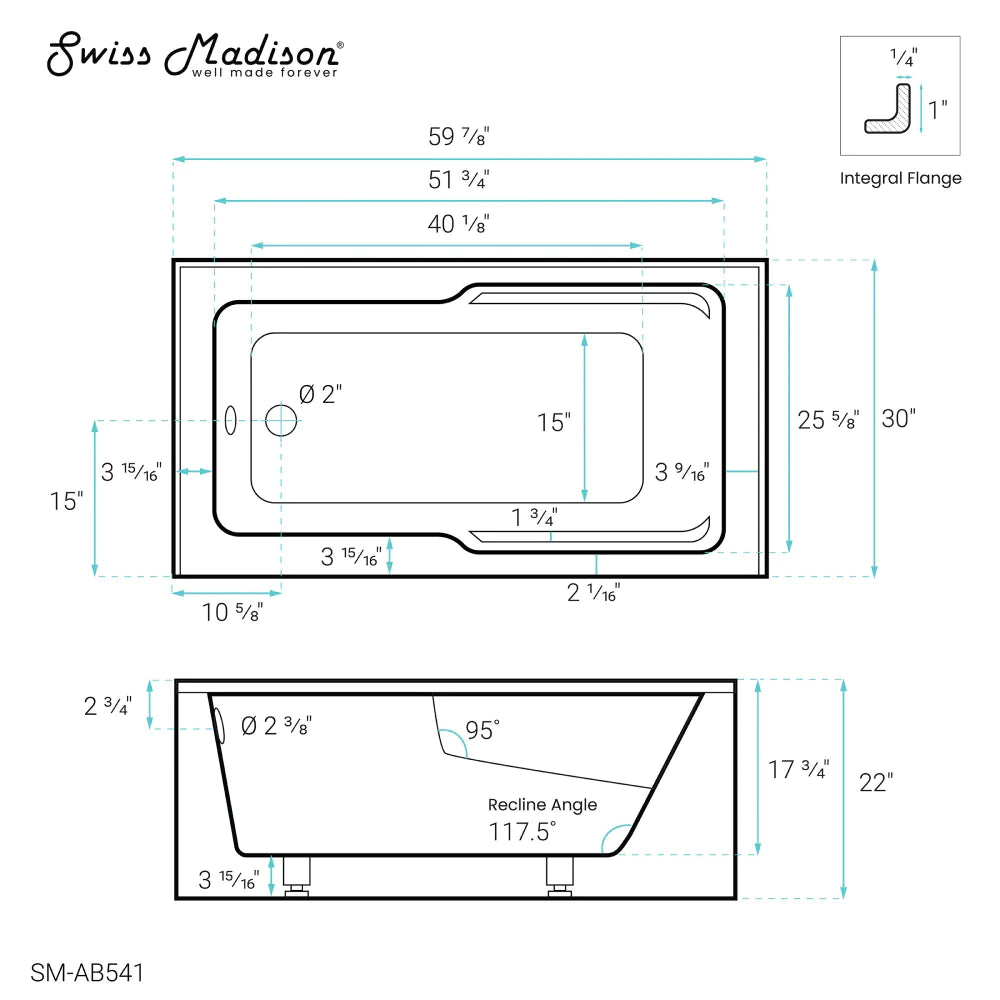Voltaire 60" X 30" Right-Hand Drain Alcove Bathtub with Apron in Matte Black
