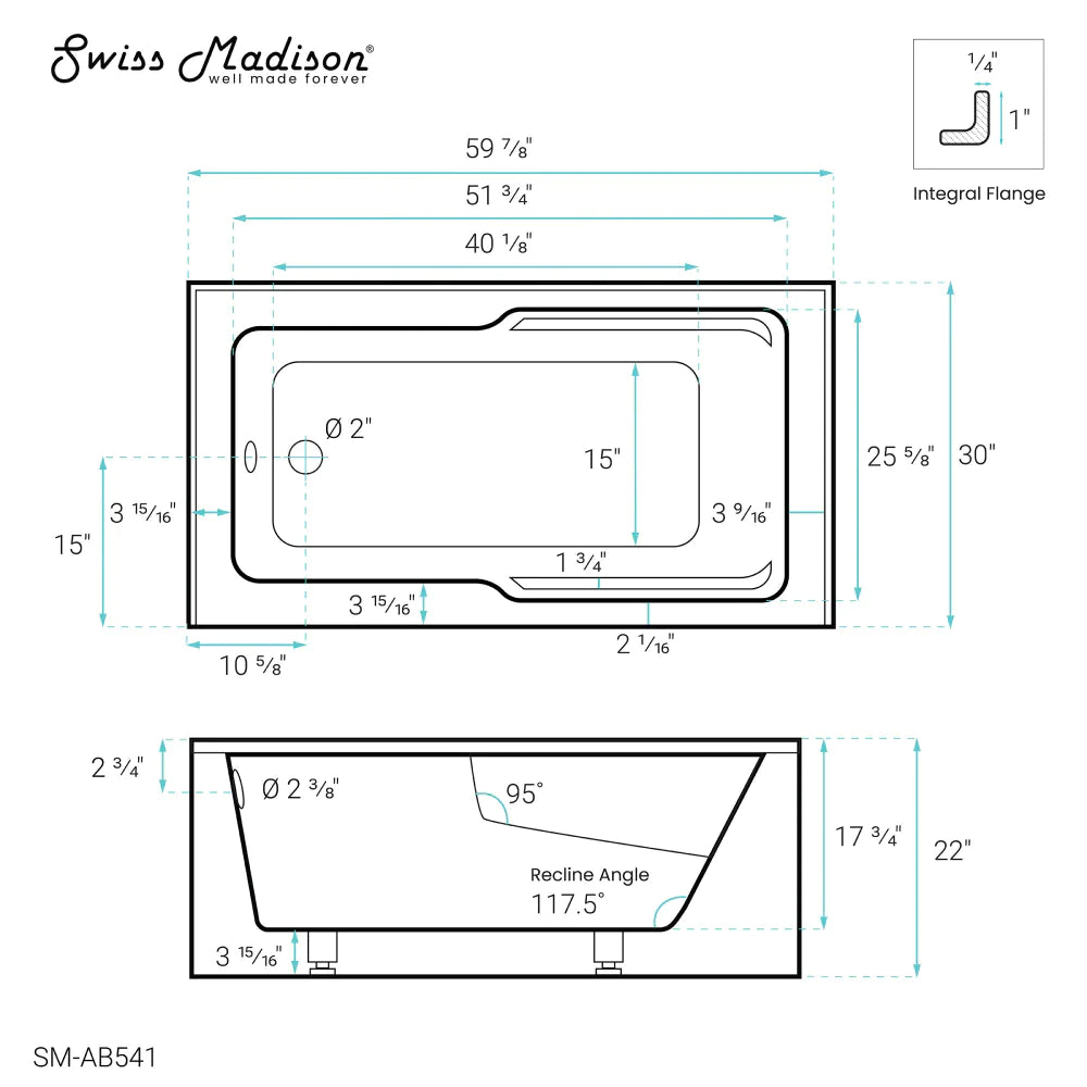 Voltaire 60" X 30" Left-Hand Drain Alcove Bathtub with Apron in Bisque