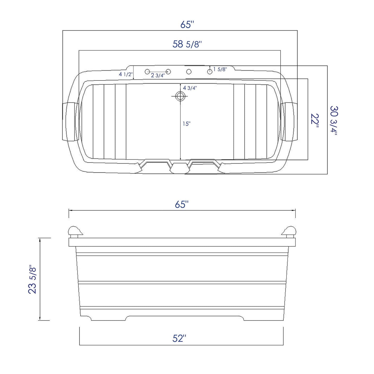 ALFI brand AB1130 65" 2 Person Free Standing Cedar Wooden Bathtub with Fixtures & Headrests