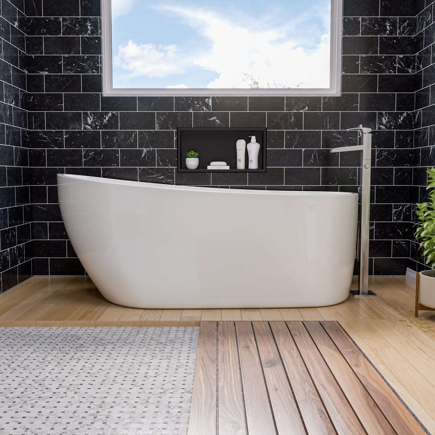 ALFI brand AB8826 68 Inch White Oval Acrylic Free Standing Soaking Bathtub