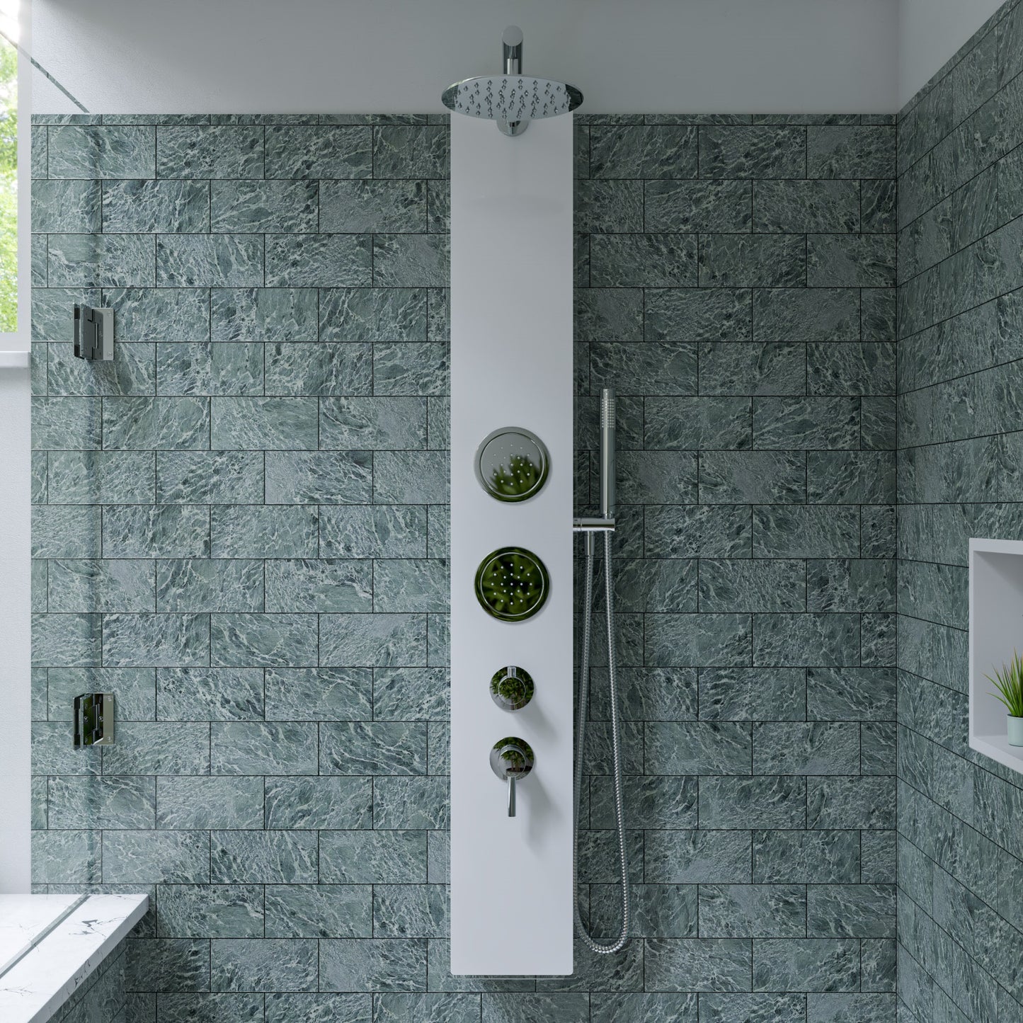 ALFI brand ABSP50W White Glass Shower Panel with 2 Body Sprays and Rain Shower Head