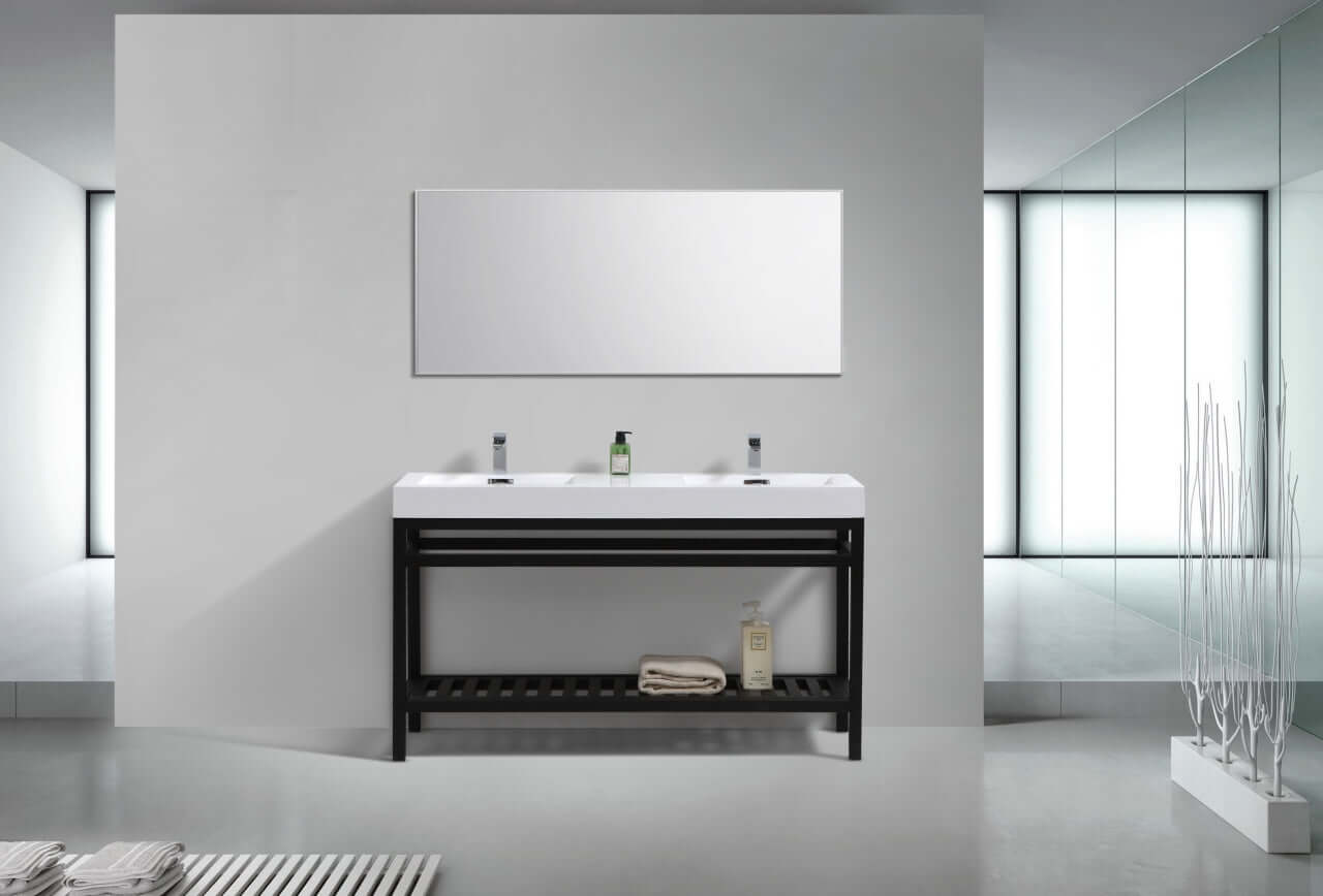 Cisco 60" Double Sink Stainless Steel Console with Acrylic Sink - Matt Black