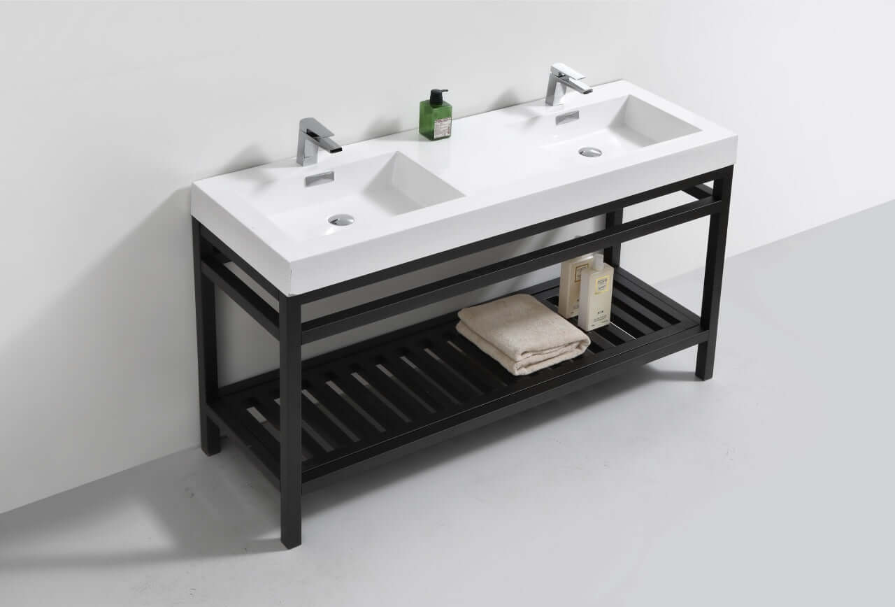 Cisco 60" Single Sink Stainless Steel Console with Acrylic Sink - Matt Black