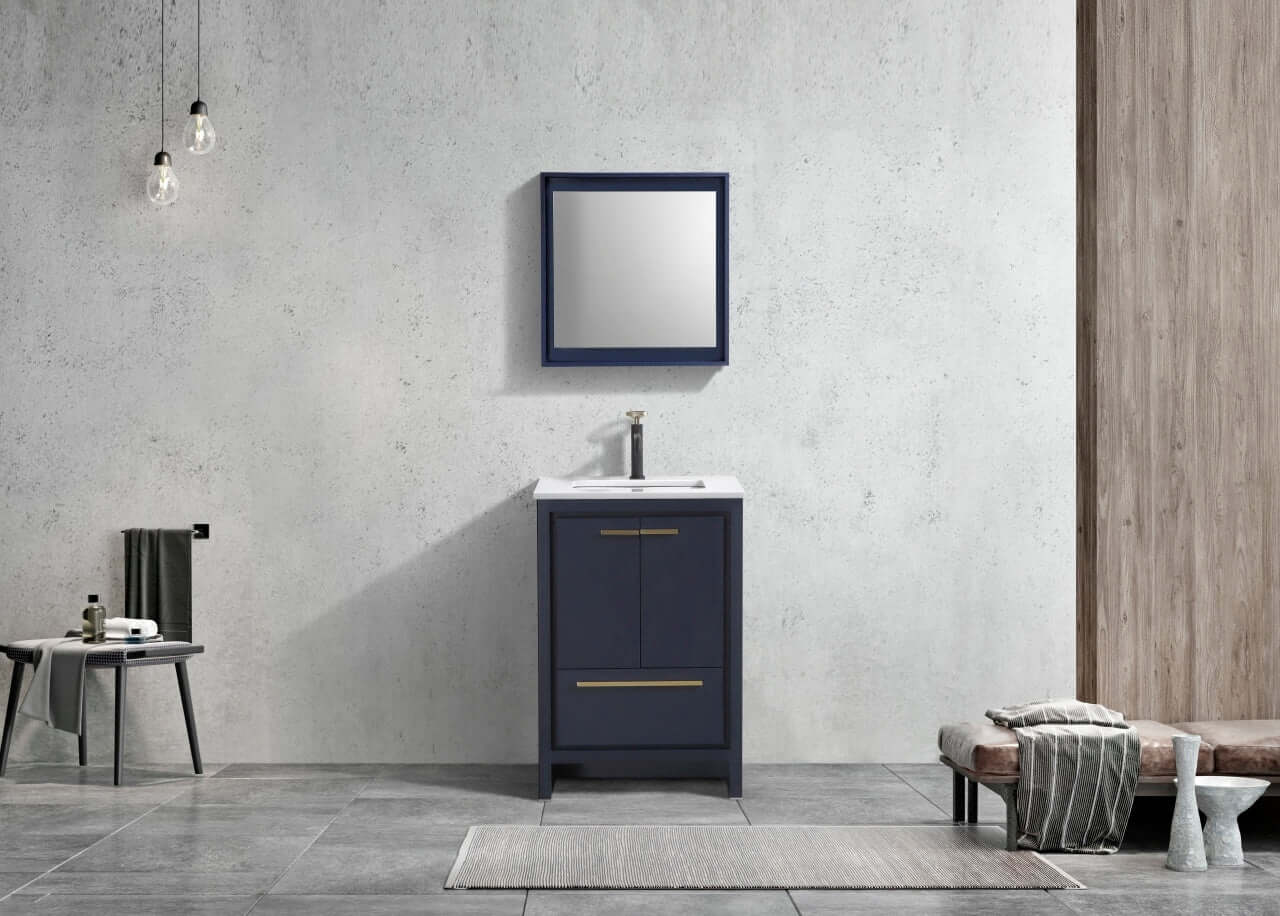KubeBath Dolce 24″ Blue Modern Bathroom Vanity with White Quartz Counter-Top