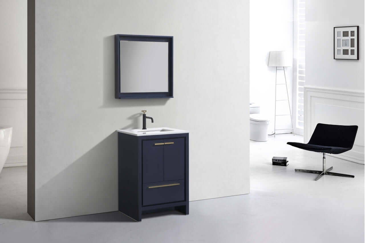 KubeBath Dolce 24″ Blue Modern Bathroom Vanity with White Quartz Counter-Top