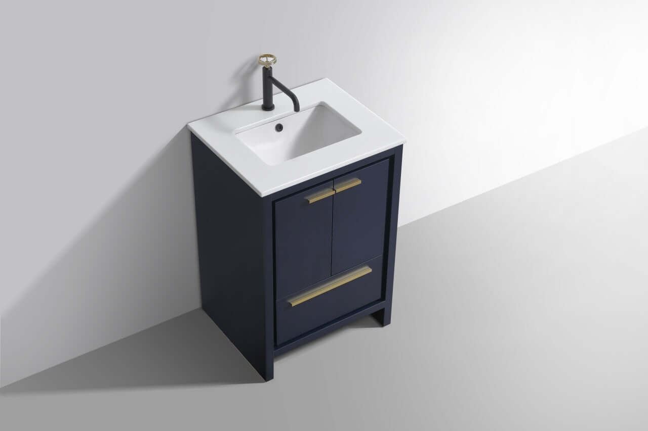 KubeBath Dolce 24″ Blue Modern Bathroom Vanity with White Quartz Counter-Top