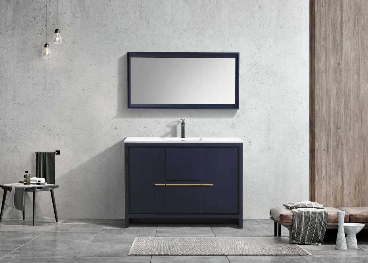 KubeBath Dolce 48″ Blue Modern Bathroom Vanity with White Quartz Counter-Top