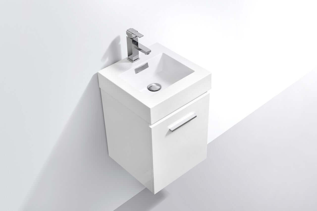 Bliss 16" Wall Mount Modern Bathroom Vanity High Gloss White I Black I Grey Oak I High Gloss Gray Oak I Walnut I Nature Wood