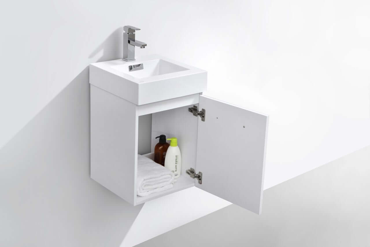 Bliss 16" Wall Mount Modern Bathroom Vanity High Gloss White I Black I Grey Oak I High Gloss Gray Oak I Walnut I Nature Wood