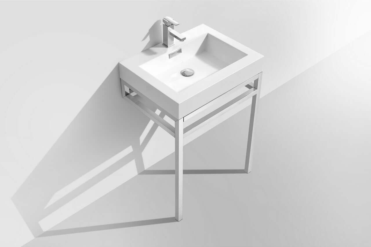 Haus 24" Stainless Steel Console w/ White Acrylic Sink - Chrome
