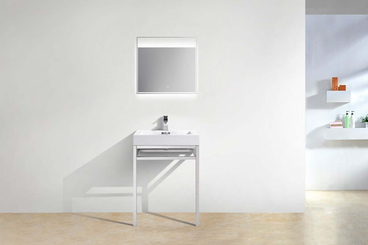 Haus 24" Stainless Steel Console w/ White Acrylic Sink - Chrome