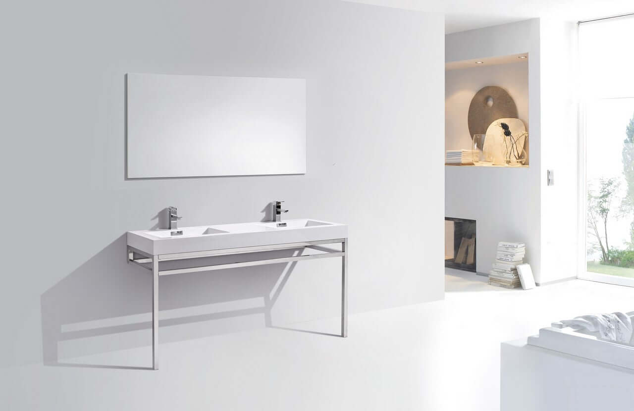 Haus 60" Single Sink Stainless Steel Console w/ White Acrylic Sink - Chrome