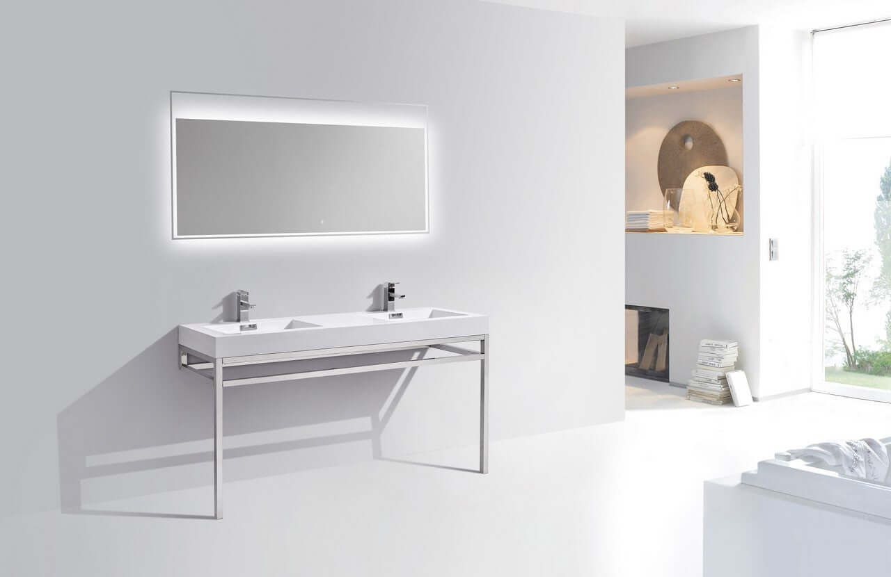 Haus 60" Single Sink Stainless Steel Console w/ White Acrylic Sink - Chrome