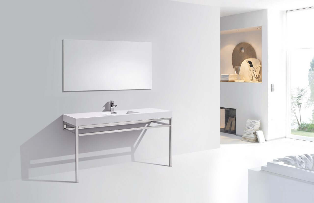Haus 60" Double Sink Stainless Steel Console w/ White Acrylic Sink - Chrome