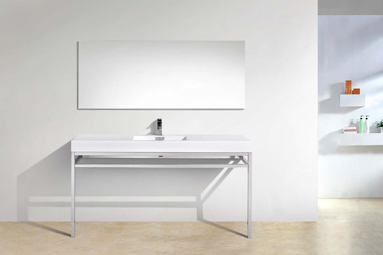 Haus 60" Double Sink Stainless Steel Console w/ White Acrylic Sink - Chrome