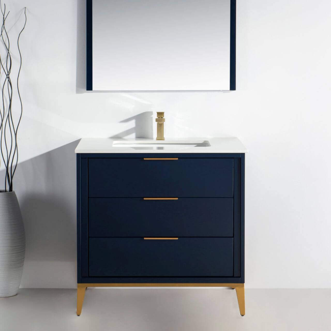 Divani 36'' Gloss Blue Vanity W/ Quartz Counter Top (Back Splash Free)