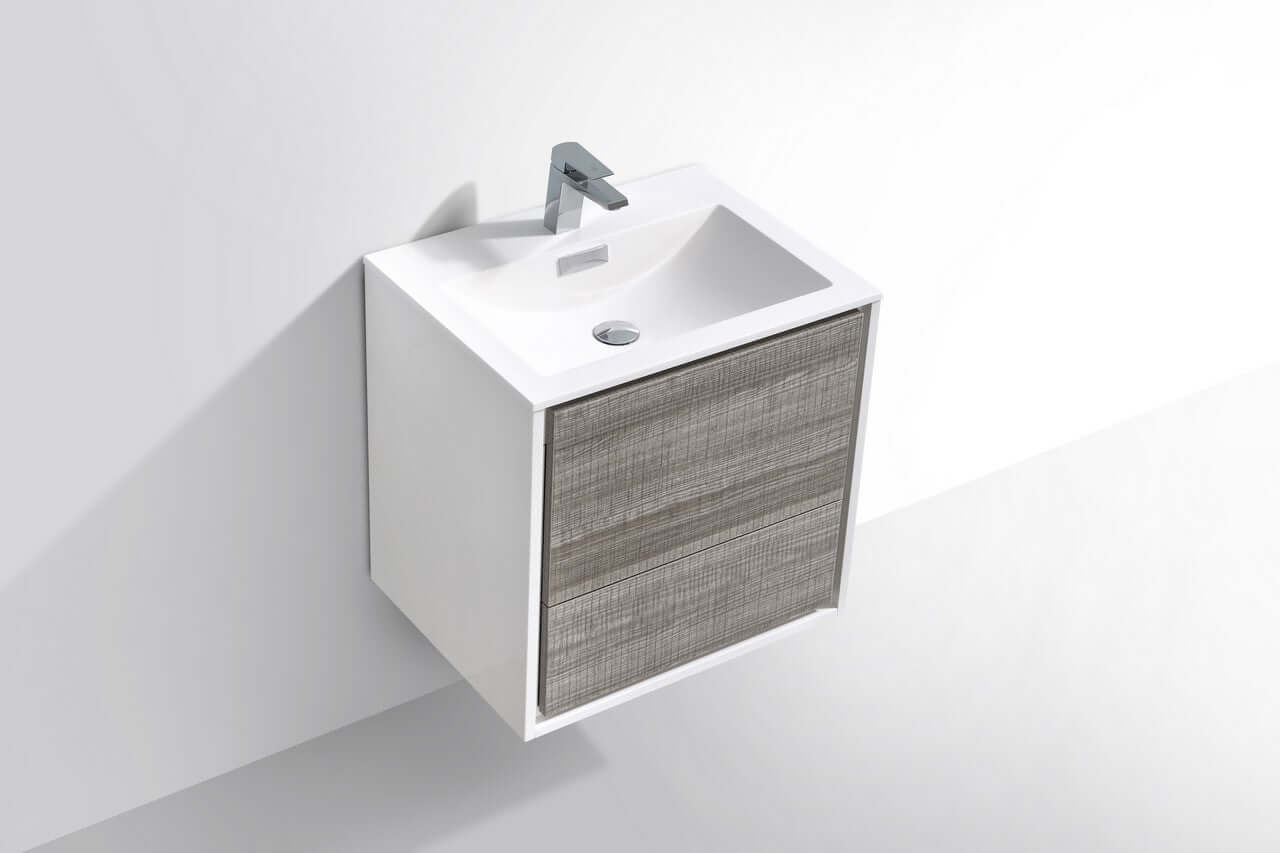 DeLusso 24" Ash Gray Wall Mount Modern Bathroom Vanity