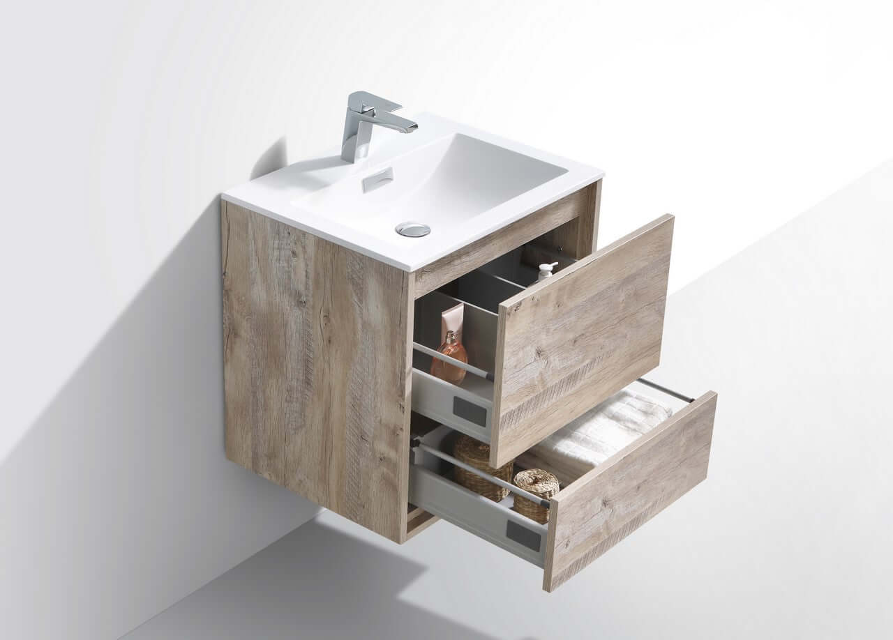 DeLusso 24" Nature Wood Wall Mount Modern Bathroom Vanity