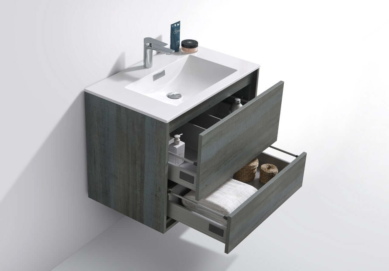 DeLusso 30" Ocean Gray Wall Mount Modern Bathroom Vanity