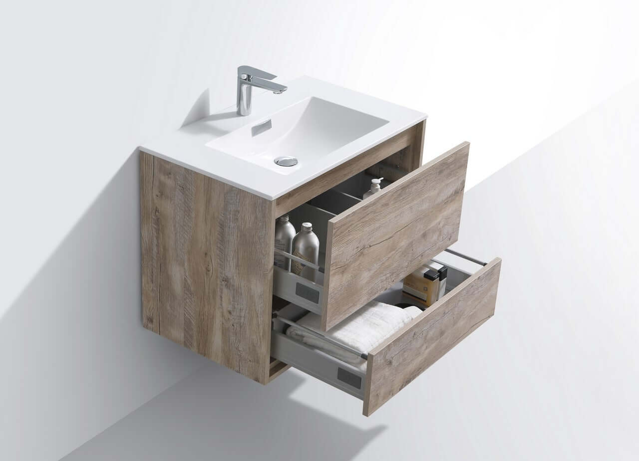 DeLusso 30" Nature Wood Wall Mount Modern Bathroom Vanity