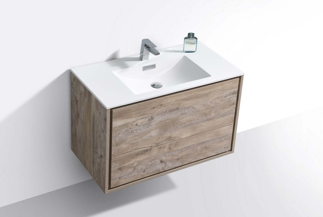 DeLusso 36" Nature Wood Wall Mount Modern Bathroom Vanity