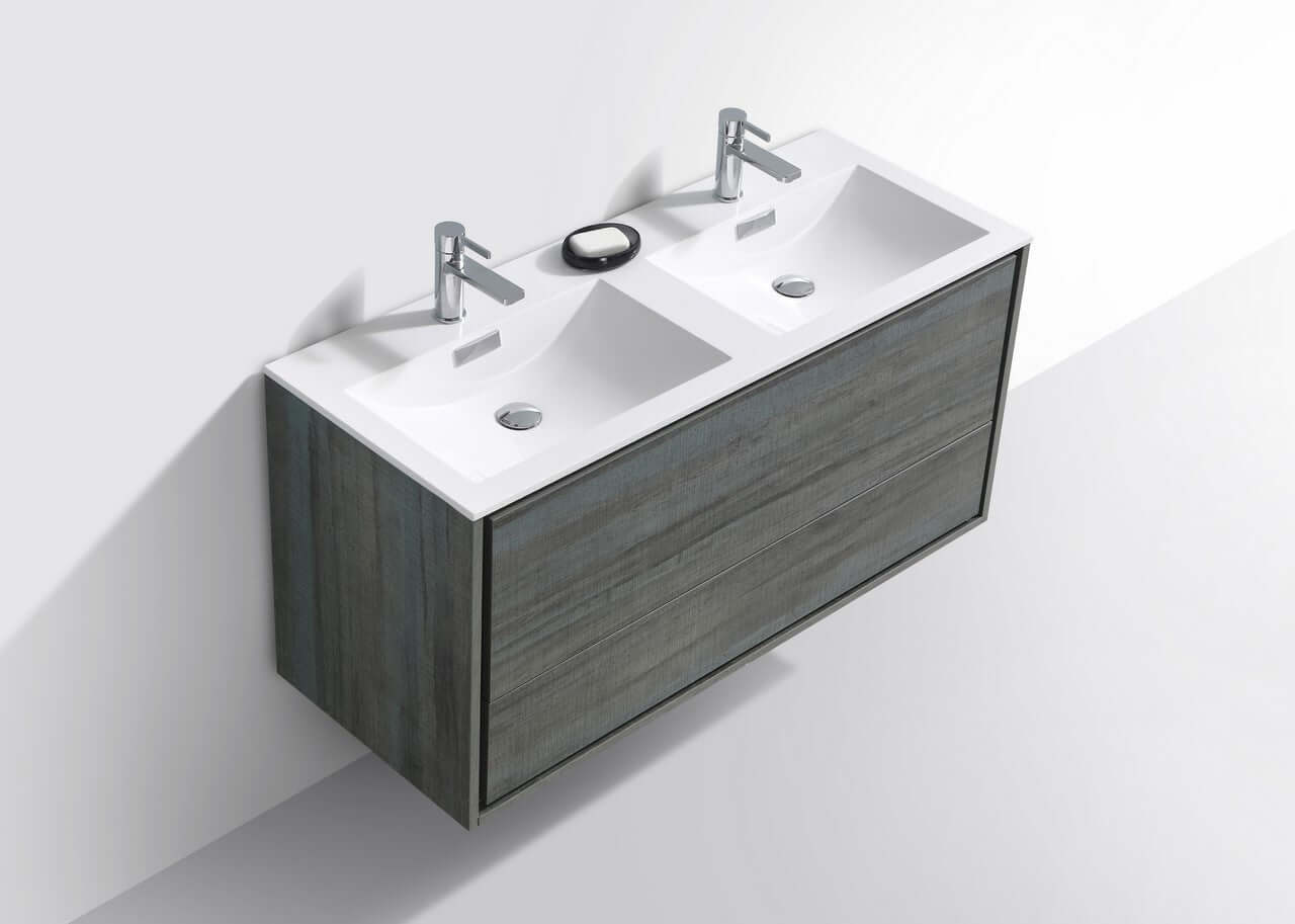 DeLusso 48" Double Sink Ocean Gray Wall Mount Modern Bathroom Vanity