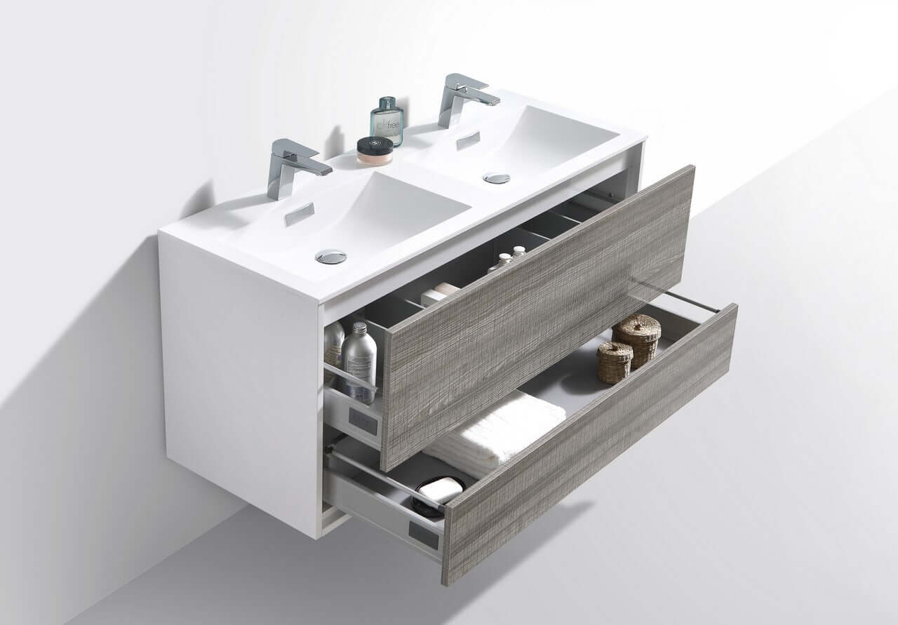 DeLusso 48" Double Sink Ash Gray Wall Mount Modern Bathroom Vanity