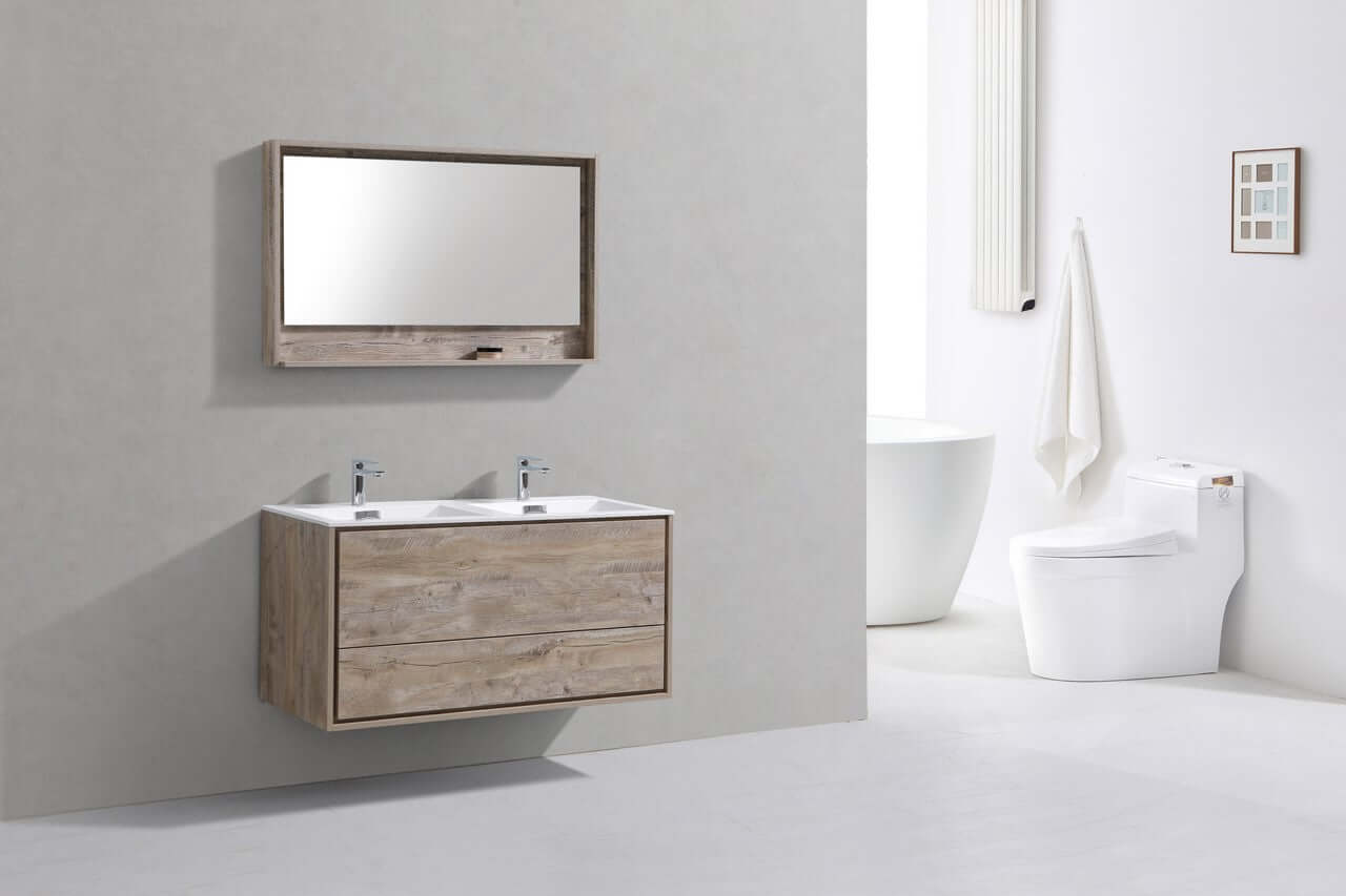 DeLusso 48" Double Sink Nature Wood Wall Mount Modern Bathroom Vanity