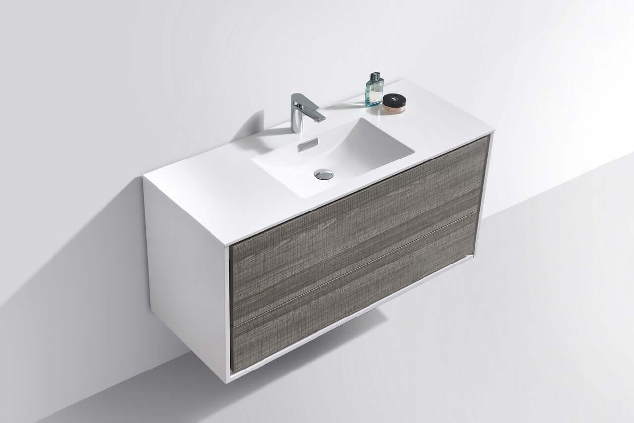 DeLusso 48" Single Sink Ash Gray Wall Mount Modern Bathroom Vanity
