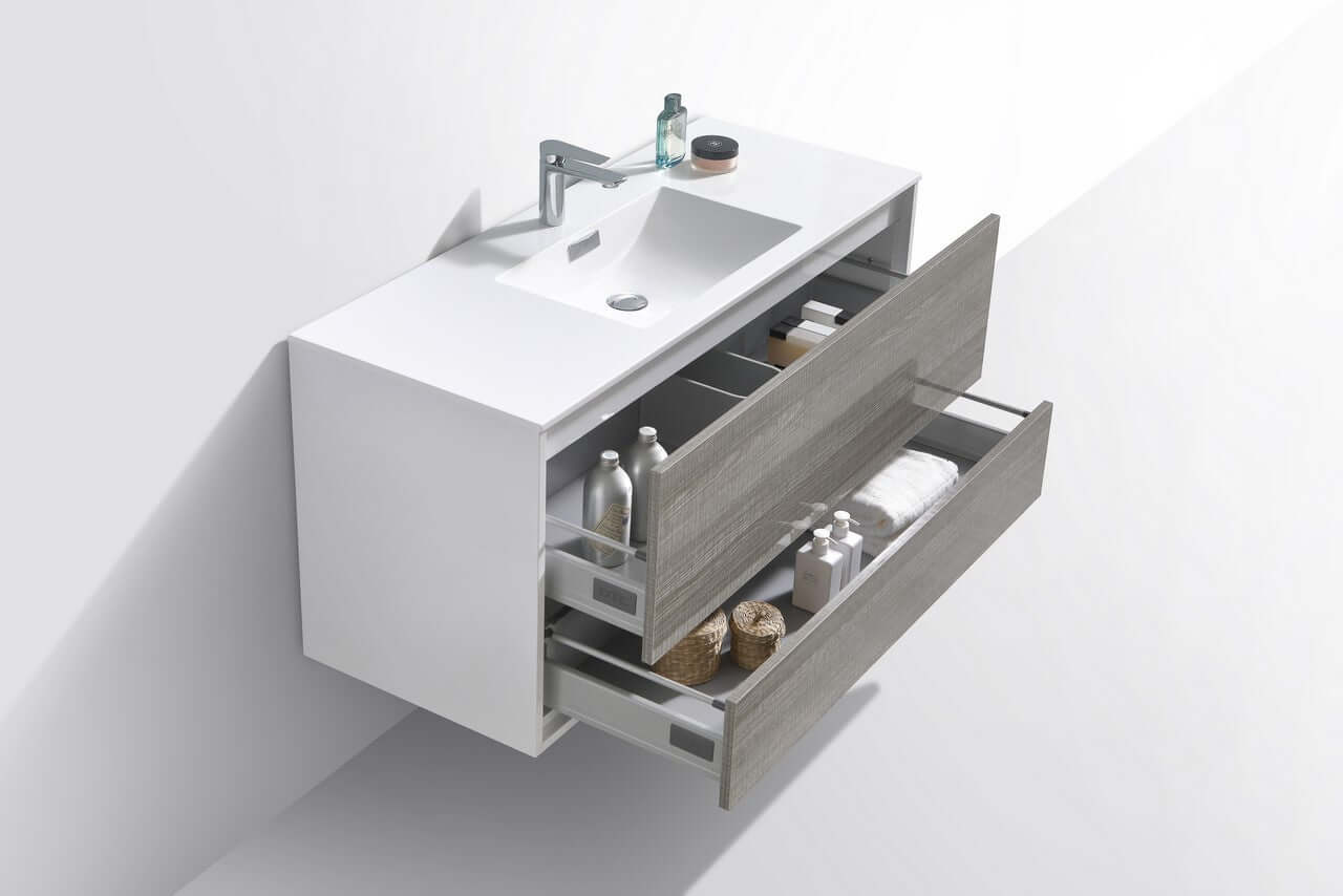 DeLusso 48" Single Sink Ash Gray Wall Mount Modern Bathroom Vanity
