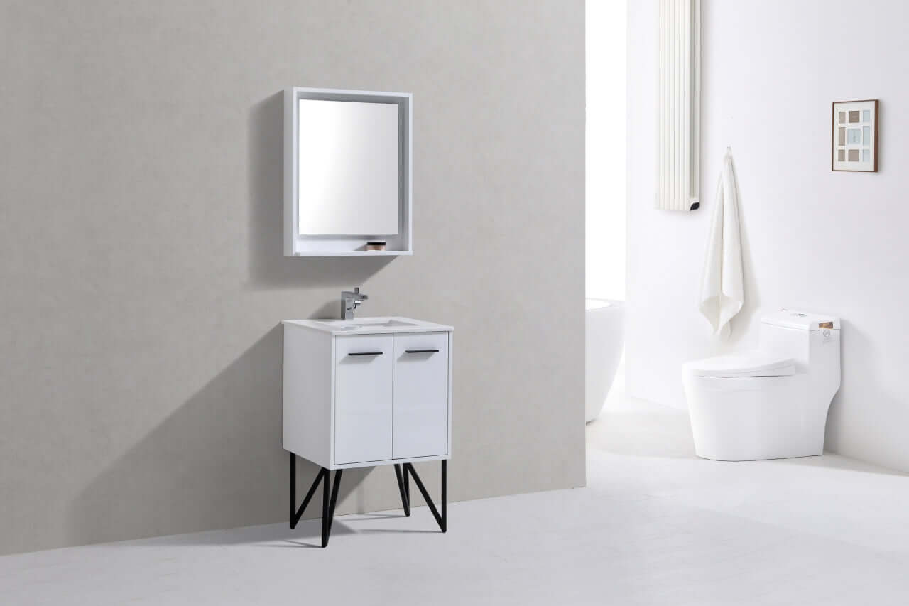 Bosco 24" Modern Bathroom Vanity w/ Quartz Countertop and Matching Mirror