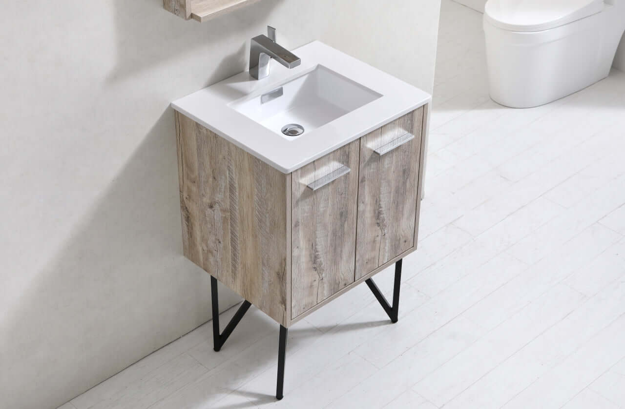 Bosco 24" Modern Bathroom Vanity w/ Quartz Countertop and Matching Mirror