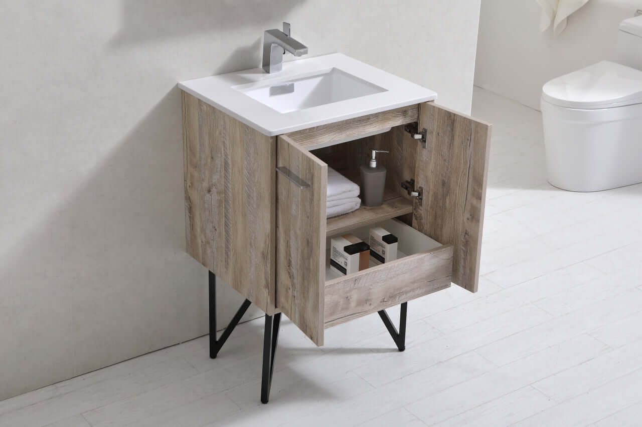 Bosco 24" Modern Bathroom Vanity w/ Quartz Countertop and Matching Mirror