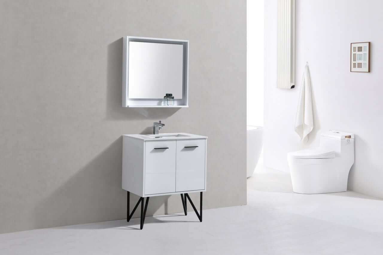 Bosco 30" Modern Bathroom Vanity w/ Quartz Countertop and Matching Mirror