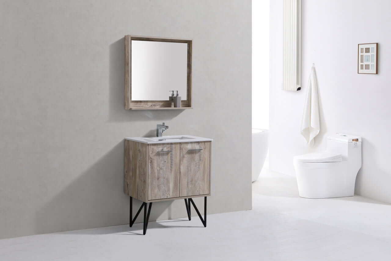 Bosco 30" Modern Bathroom Vanity w/ Quartz Countertop and Matching Mirror