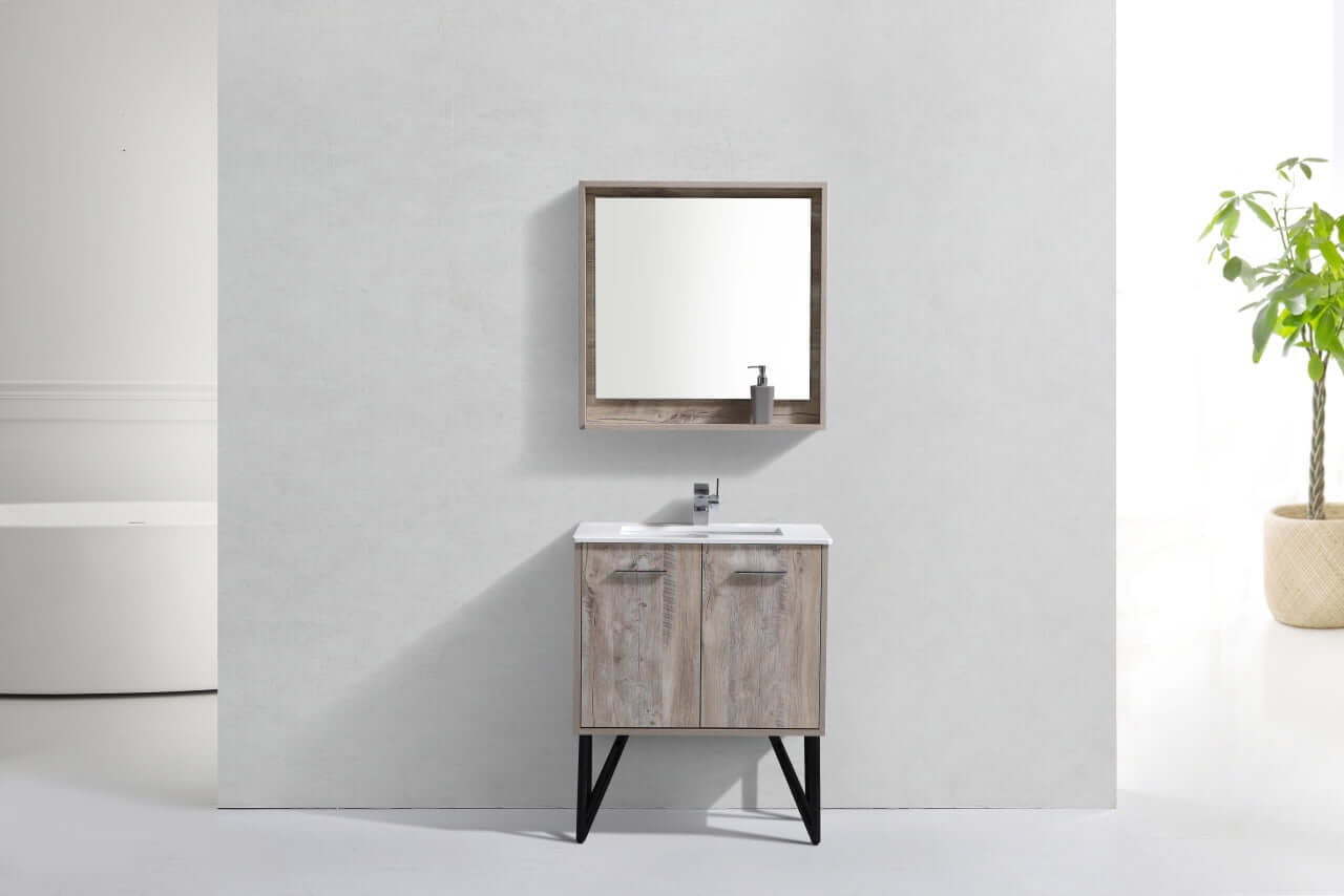 Bosco 30" Modern Bathroom Vanity w/ Quartz Countertop and Matching Mirror