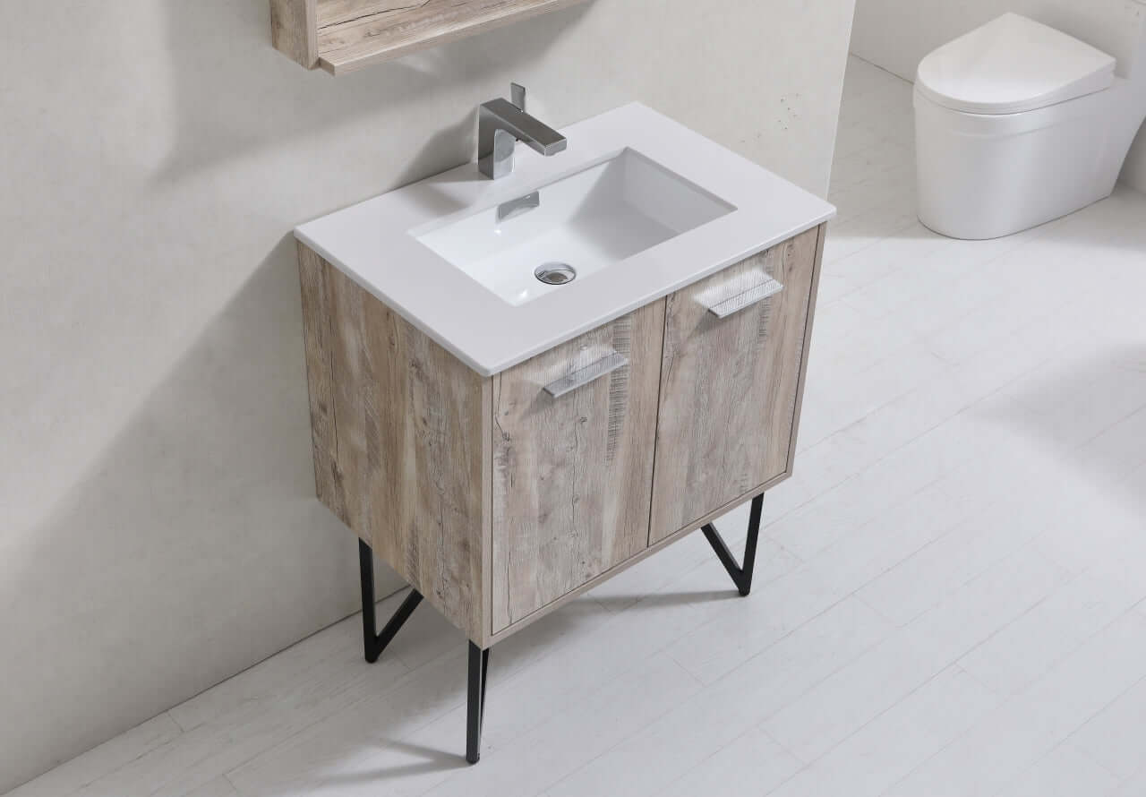 Bosco 30" Modern Bathroom Vanity w/ Quartz Countertop and Matching Mirror