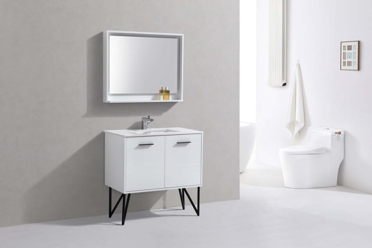 Bosco 36" Modern Bathroom Vanity w/ Quartz Countertop and Matching Mirror
