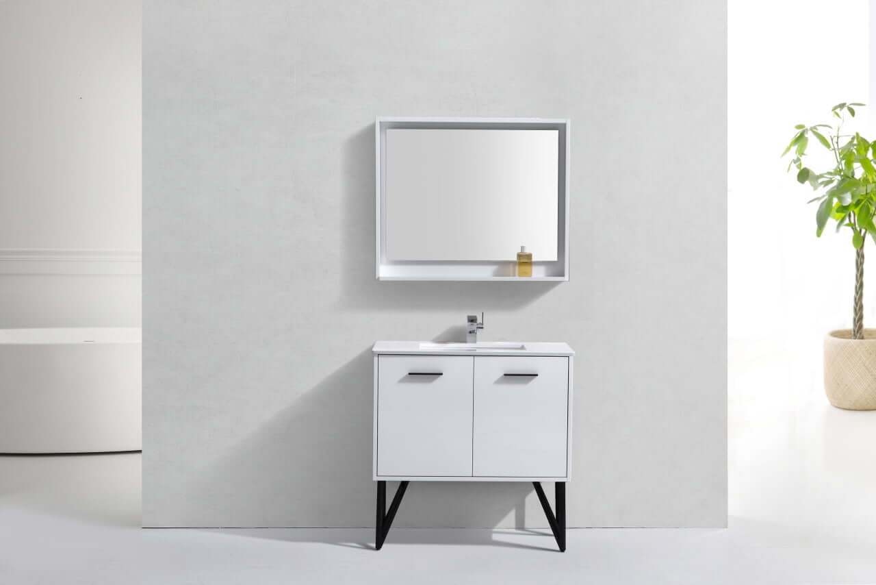 Bosco 36" Modern Bathroom Vanity w/ Quartz Countertop and Matching Mirror