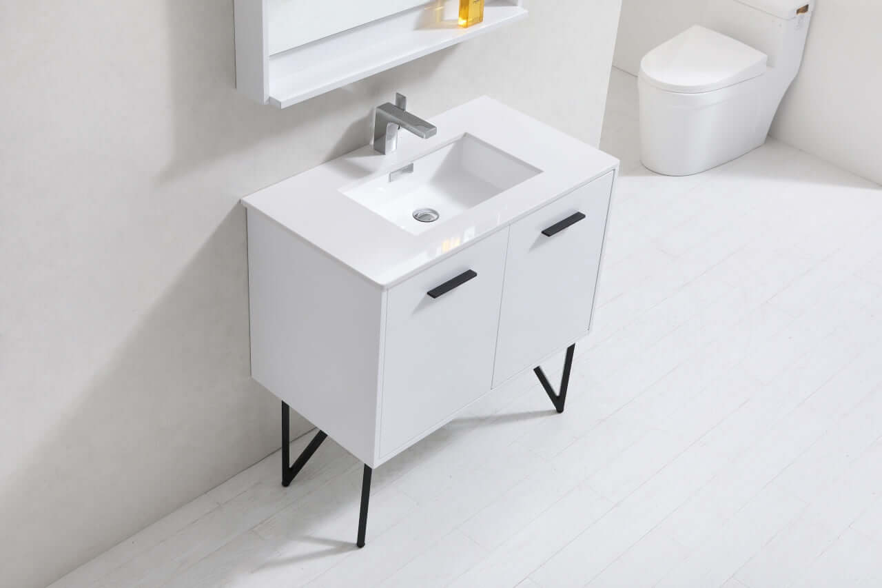 Bosco 36" Modern Bathroom Vanity w/ Quartz Countertop and Matching Mirror