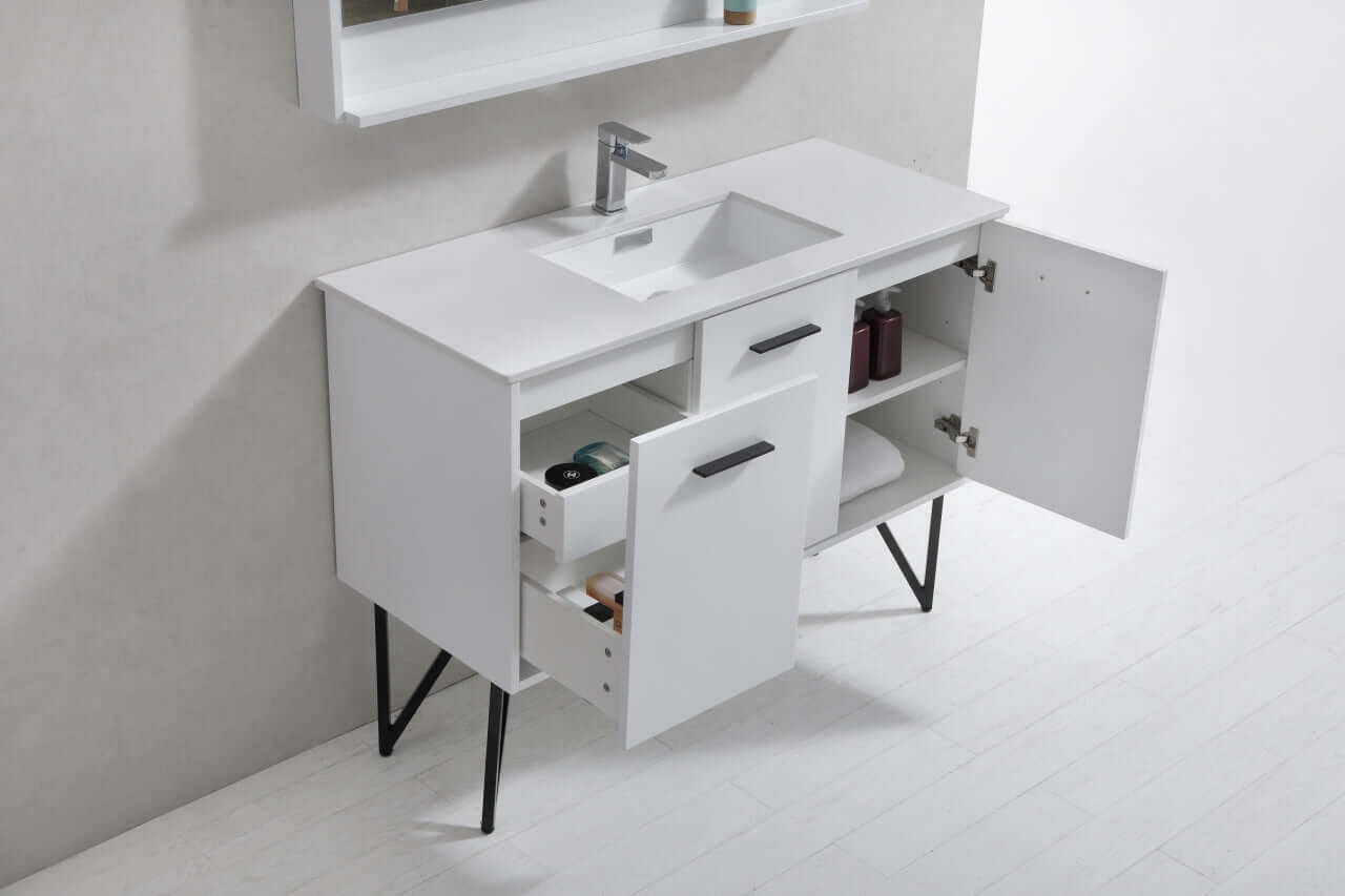 Bosco 48" Modern Bathroom Vanity w/ Quartz Countertop and Matching Mirror