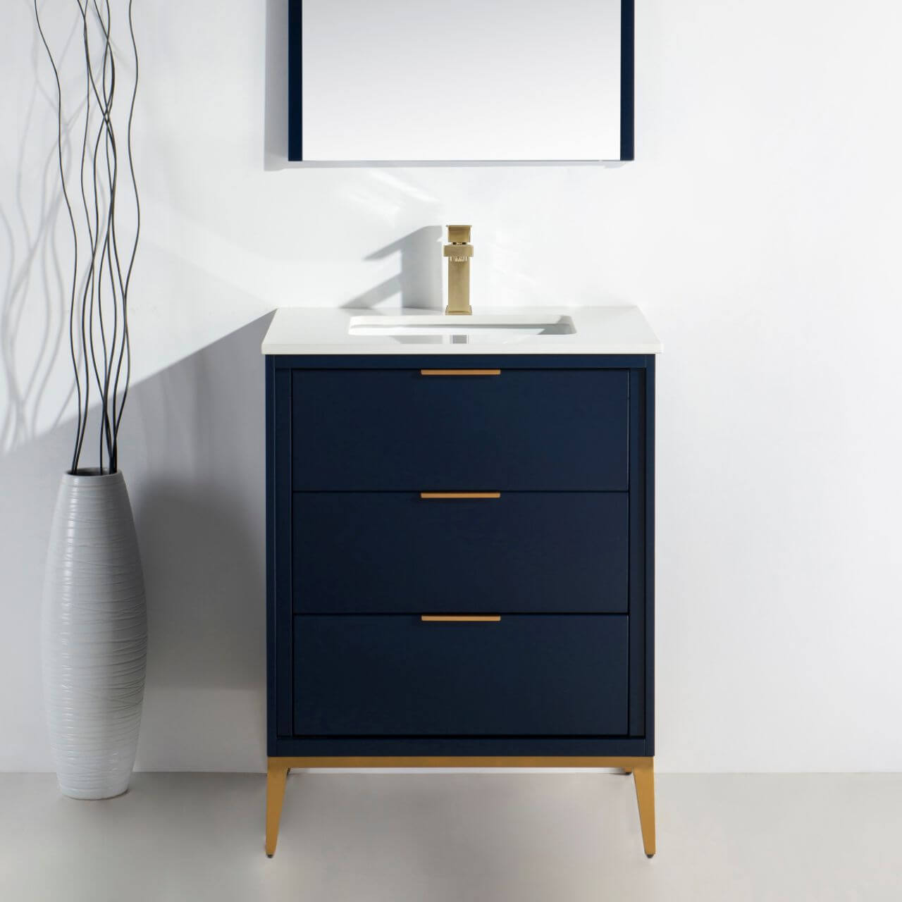 Divani 24'' Gloss Blue Vanity W/ Quartz Counter Top (Back Splash Free)