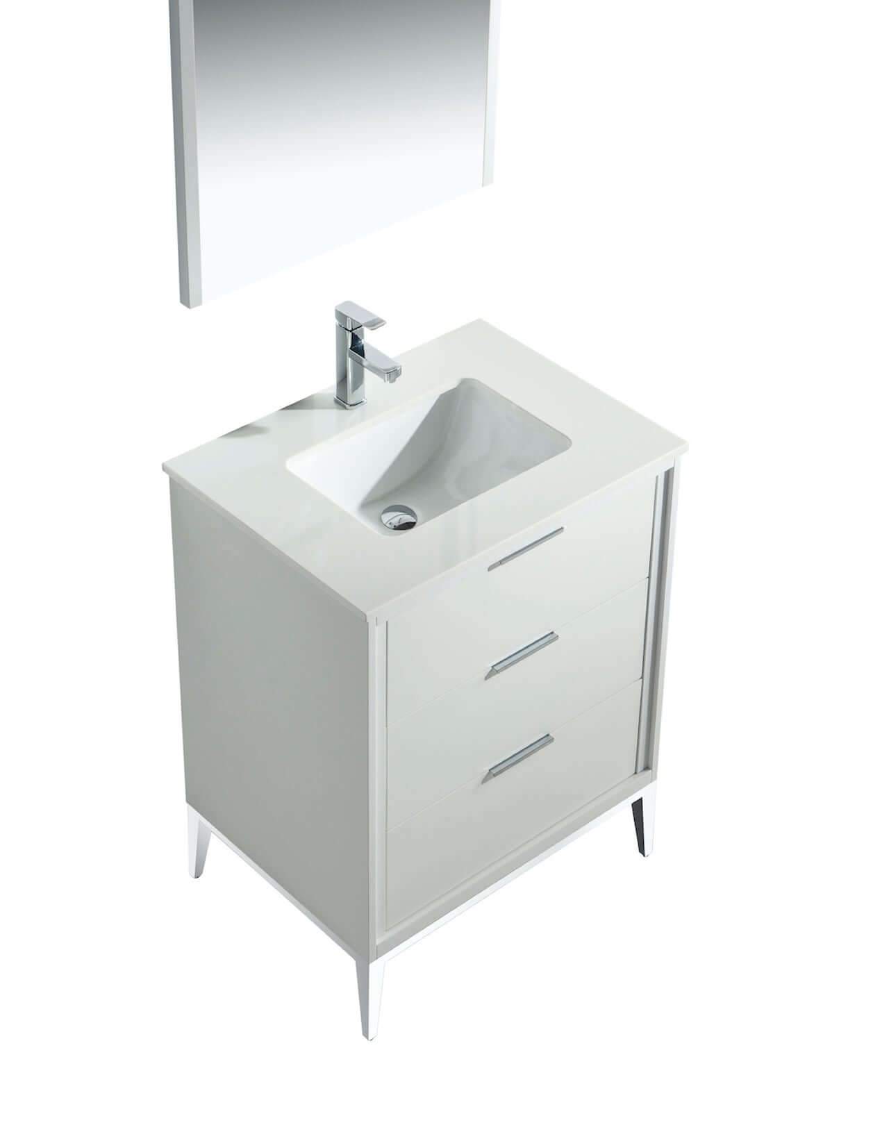 Divani 24'' Gloss White Vanity W/ Quartz Counter Top (Back Splash Free)